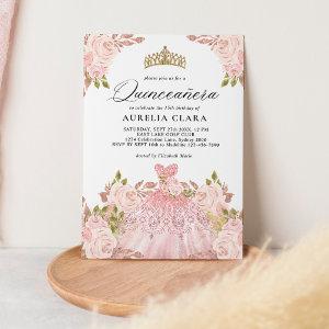 Glam Rose Gold Pink Dress Floral 15th Quinceañera