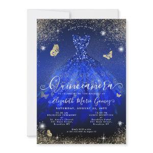 Glam Royal Blue Gold Glitter Gown Quinceanera