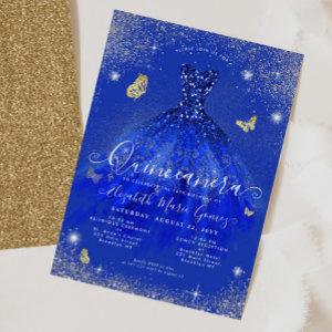 Glam Royal Blue Gold Glitter Gown Quinceanera