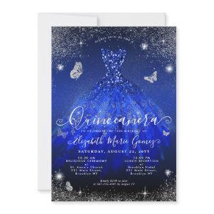Glam Royal Blue Silver Glitter Gown Quinceanera