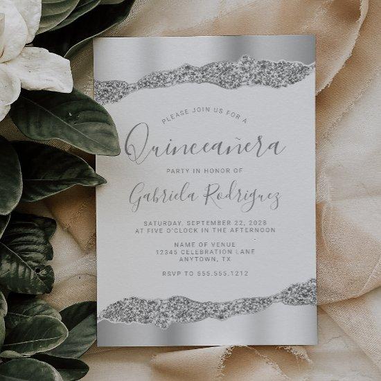 Glam Silver Foil Glitter Quinceañera