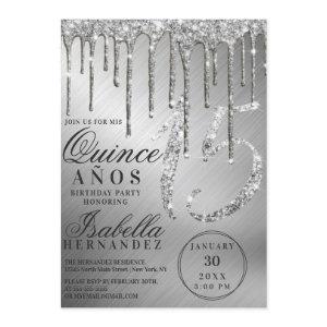 Glam Silver Metallic Glitter Drips Quinceañera