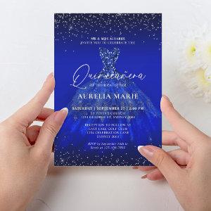 Glam Silver Royal Blue Princess Dress Quinceanera
