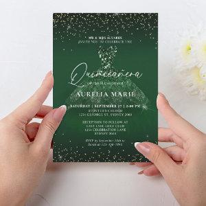 Glam Sparkle Gold Green Princess Dress Quinceanera