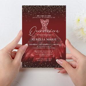 Glam Sparkle Gold Red Princess Dress Quinceanera