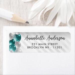 Glam Teal Green Silver Balloon Glitter Birthday  Label