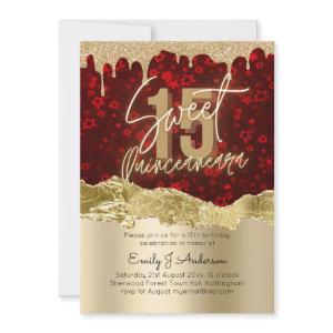 Glamor Red Gold Foil Glitter Quinceanera 15th