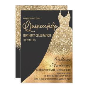 Glamorous Black Gold Glitter Dress Quinceañera