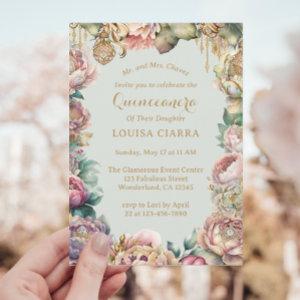 Glamorous Gold Sparkle Flowers Quinceanera