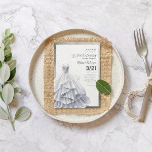 Glamorous Lux Silver Glitter and Foil Formal Dress Thank You Card