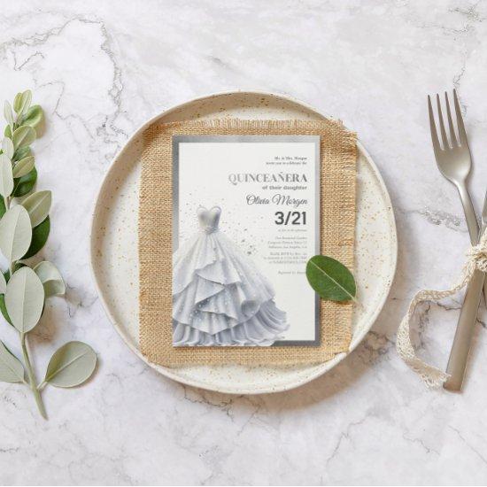 Glamorous Lux Silver Glitter and Foil Formal Dress Thank You Card