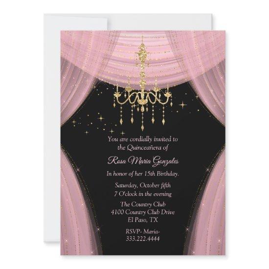 Glamorous Pink and Black Quinceañera