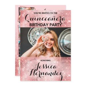 Glamorous Pink Glitter Sequins Photo Quinceañera