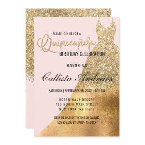 Glamorous Pink Gold Glitter Dress Quinceañera