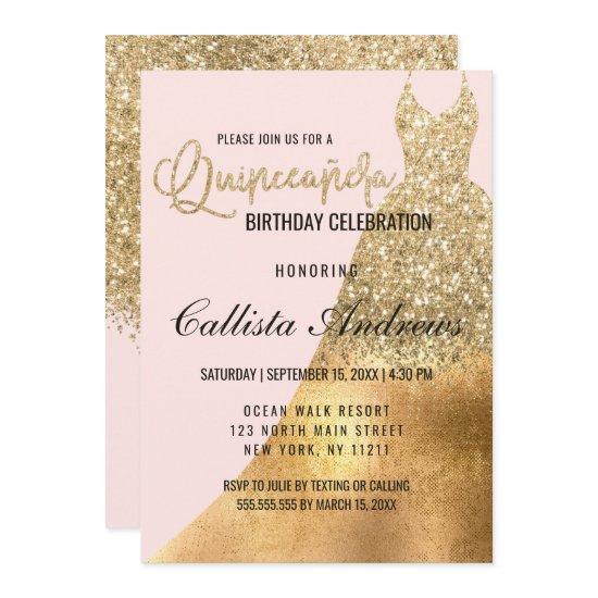 Glamorous Pink Gold Glitter Dress Quinceañera