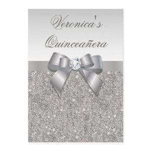 Glamorous Quinceañera Faux Silver Sequins and Bow