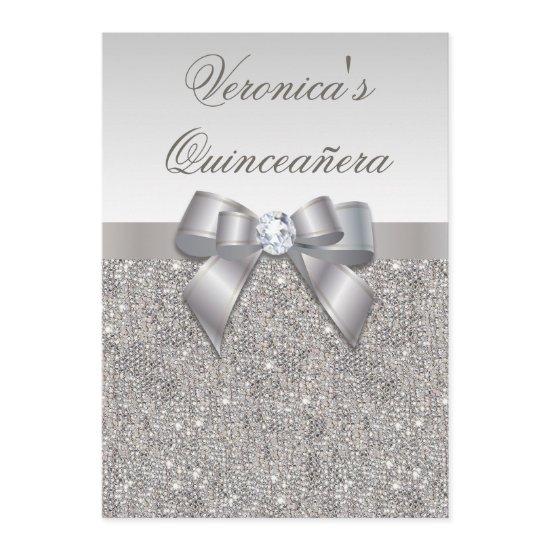 Glamorous Quinceañera Faux Silver Sequins and Bow