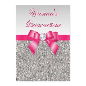 Glamorous Quinceañera Silver Sequins Hot Pink Bow