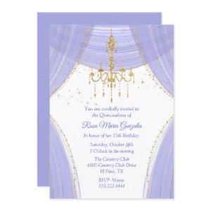 Glamorous Regency Blue and Gold Quinceañera  Invit