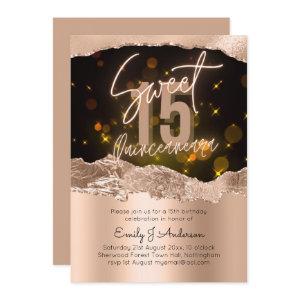 Glamorous Rose Gold Foil Glitter Quinceanera 15th