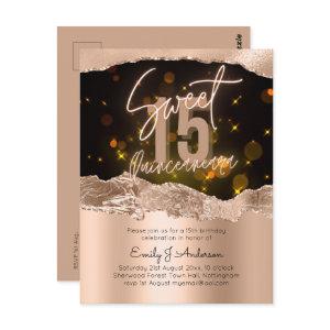 Glamorous Rose Gold Foil Glitter Quinceanera 15th  Postcard
