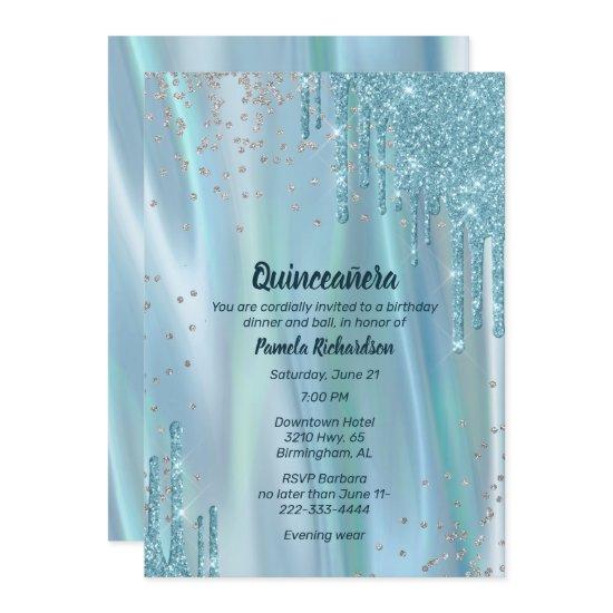 Glamorous Silk and Glitter Look Quinceañera Invita