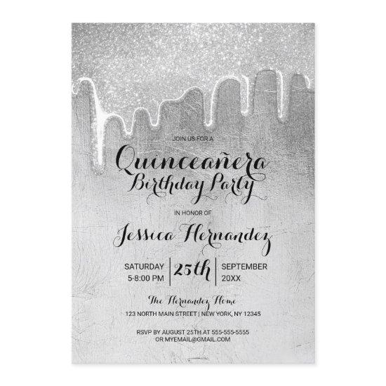Glamorous Silver Thick Glitter Drips Quinceañera