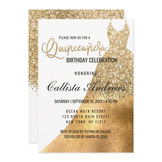 Glamorous White Gold Glitter Dress Quinceañera