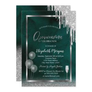 Glass,Balloons,Glitter Drips,Green Quinceañera