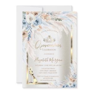 Glass Bottle Blue Roses Pampas Grass Quinceanera