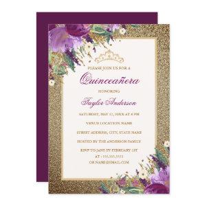 Glitter Amethyst Purple Floral Tiara Quinceanera