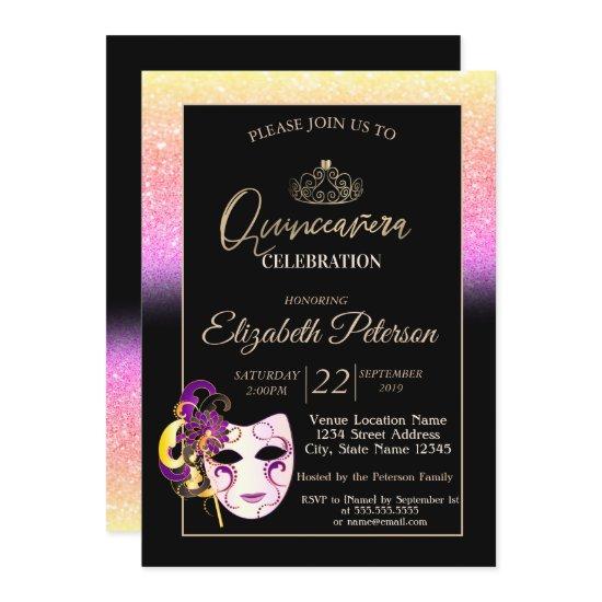 Glitter Bokeh, Tiara, Masquerade  Quinceañera