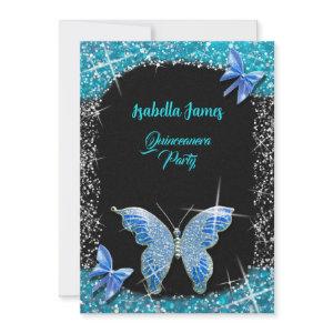 glitter bow black blue turquoise Butterfly elegant