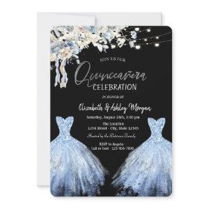 Glitter Dress Blue Boho Flowers