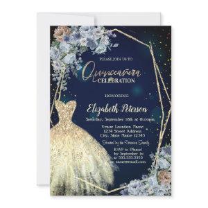 Glitter Dress, Blue Flowers Quinceanera