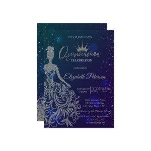 Glitter Dress,Tiara,Blue Stars  Quinceañera