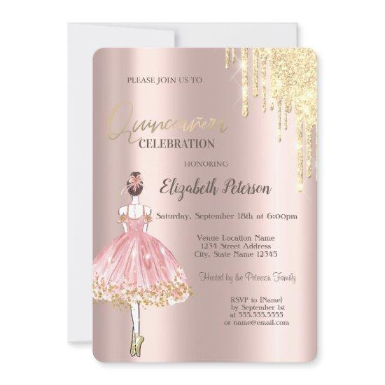 Glitter Drips,Ballerina,Rose Gold  Quinceañera