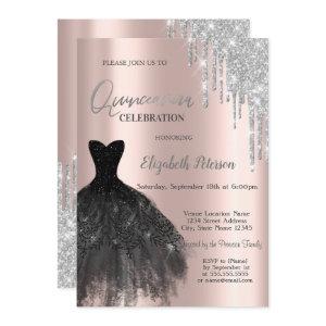 Glitter Drips,Black Dress Rose Gold 15th Birthday