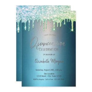 Glitter Drips Blue Quinceanera