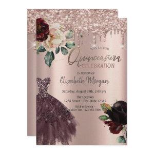 Glitter Drips,Burgundy Dress,Roses Quinceañera