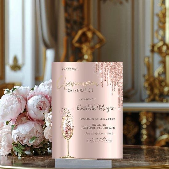 Glitter Drips Champagne Glass Quinceañera