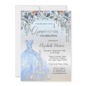 Glitter Drips,Dress,Eiffel Tower Blue Flowers