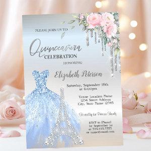 Glitter Drips,Dress,Eiffel Tower Roses Quinceañera