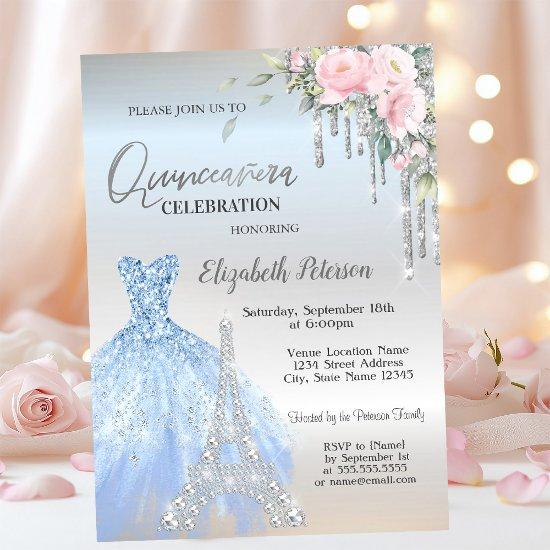 Glitter Drips,Dress,Eiffel Tower Roses Quinceañera