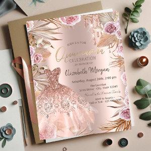 Glitter Drips Dress  Pampas Flowers Quinceañera