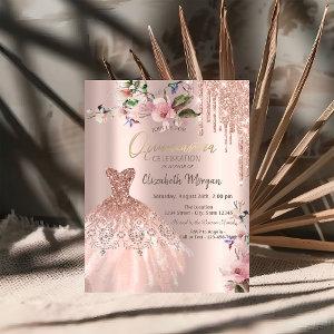 Glitter Drips Dress Spring Flowers Quinceañera