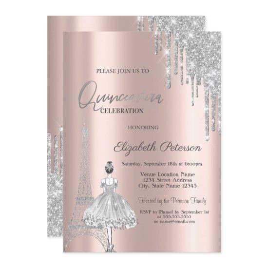 Glitter Drips,Eiffel Tower Ballerina Quinceañera