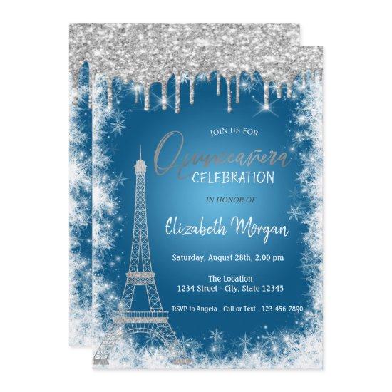 Glitter Drips,Eiffel Tower,Snowflake Quinceañera
