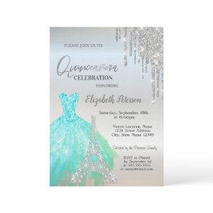 Glitter Drips,Green Dress,Eiffel Quinceañera