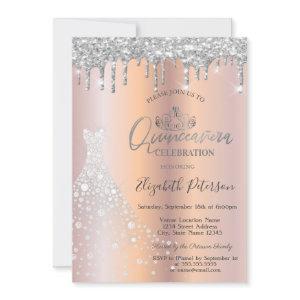 Glitter Drips Silver Diamond Dress Quinceañera